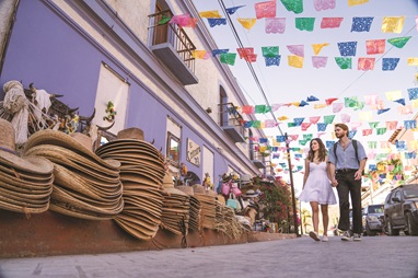 Charming colorful layout street in Todos Santos Pueblo Magico